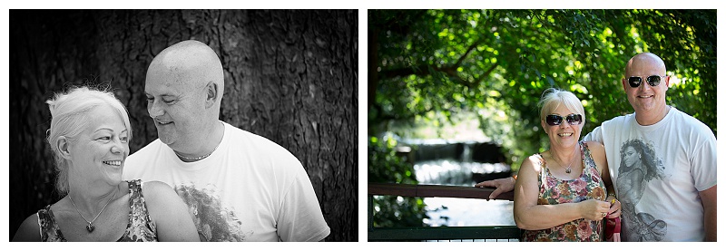 cool engaged couple with a brook