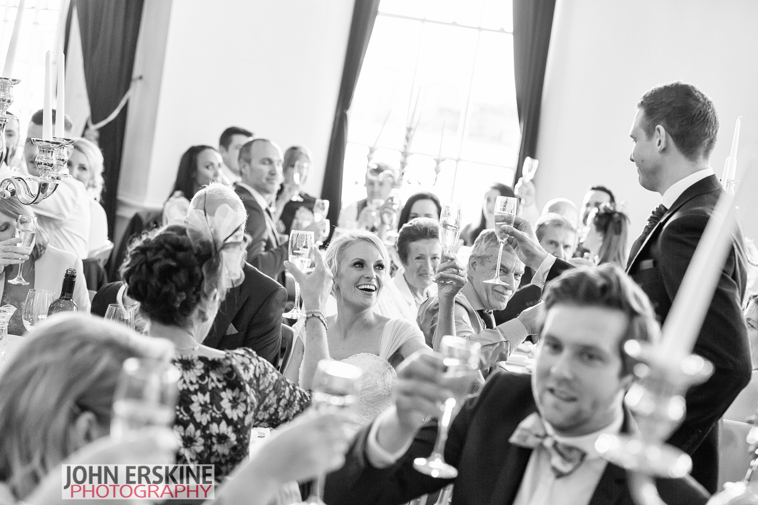 Toasting the Bride during Grooms Speech black and white